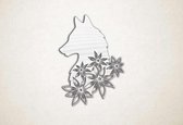 Wanddecoratie - Wolf met bloemen - M - 83x60cm - EssenhoutWit - muurdecoratie - Line Art