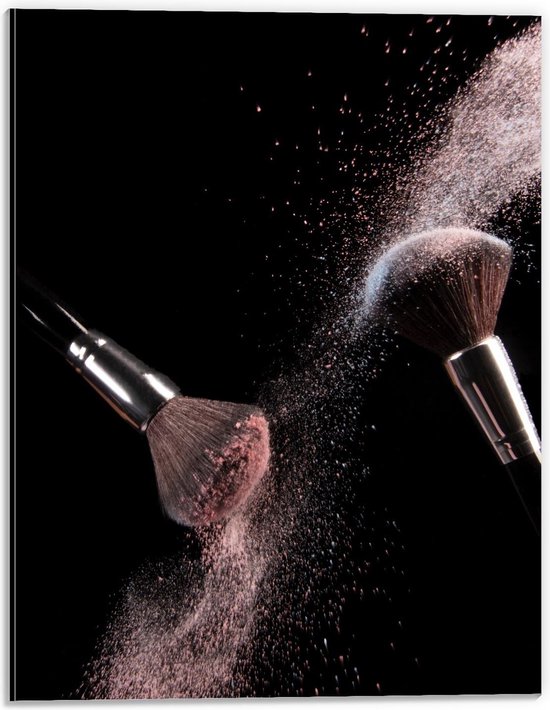 Dibond - Make-up Kwasten Zwarte Achtergrond - 30x40cm Foto op Aluminium (Wanddecoratie van metaal)