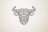 Line Art - Stier 2 - XS - 24x30cm - Wit - geometrische wanddecoratie