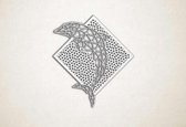 Line Art - Dolfijn met achtergrond - XS - 28x25cm - EssenhoutWit - geometrische wanddecoratie