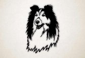 Wanddecoratie - Langharige Collie hond - L - 109x75cm - Zwart - muurdecoratie - Line Art