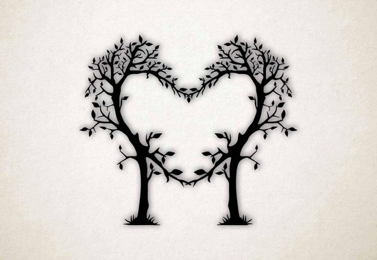 Wanddecoratie - Bomen in vorm van hart liefde - XS - 25x29cm - Zwart -  muurdecoratie -... | bol.com