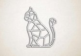 Wanddecoratie - Zittende kat - S - 55x45cm - Wit - muurdecoratie - Line Art