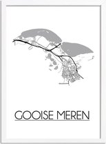 Gooise Meren Plattegrond poster A3 + Fotolijst wit (29,7x42cm) - DesignClaud