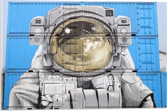 Acrylglas - Astronaut Geschilderd op Container - 60x40cm Foto op Acrylglas (Wanddecoratie op Acrylglas)