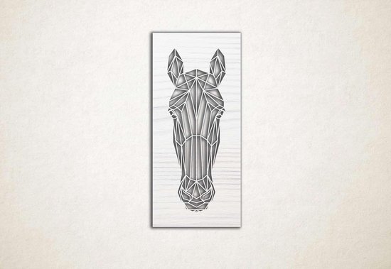 Line Art - Paard vierkant - XS - 30x14cm - EssenhoutWit - geometrische wanddecoratie