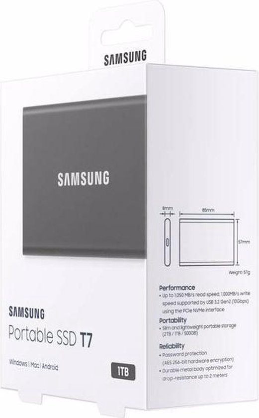 Samsung Portable T7 - Externe SSD - 1TB - Grijs