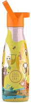 Cool Bottles - Jungle Park - 260 ml - Luxe avec paille - Gobelet d'école pour enfants - Gourde d'école - Acier inoxydable - Lavage à la main uniquement - Design élégant - Adapté aux enfants