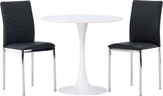 Hamden eethoek tafel wit en 2 Lily stoelen zwart.