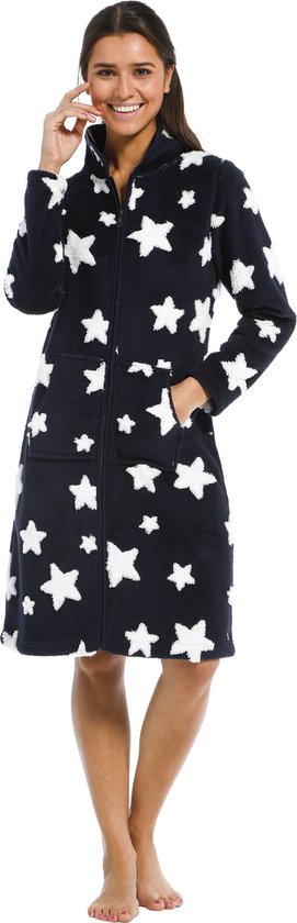 Dames badjas met sterren - badjas met ritssluiting - zacht & warm - fleece badjas voor dames voorzien van ritssluiting