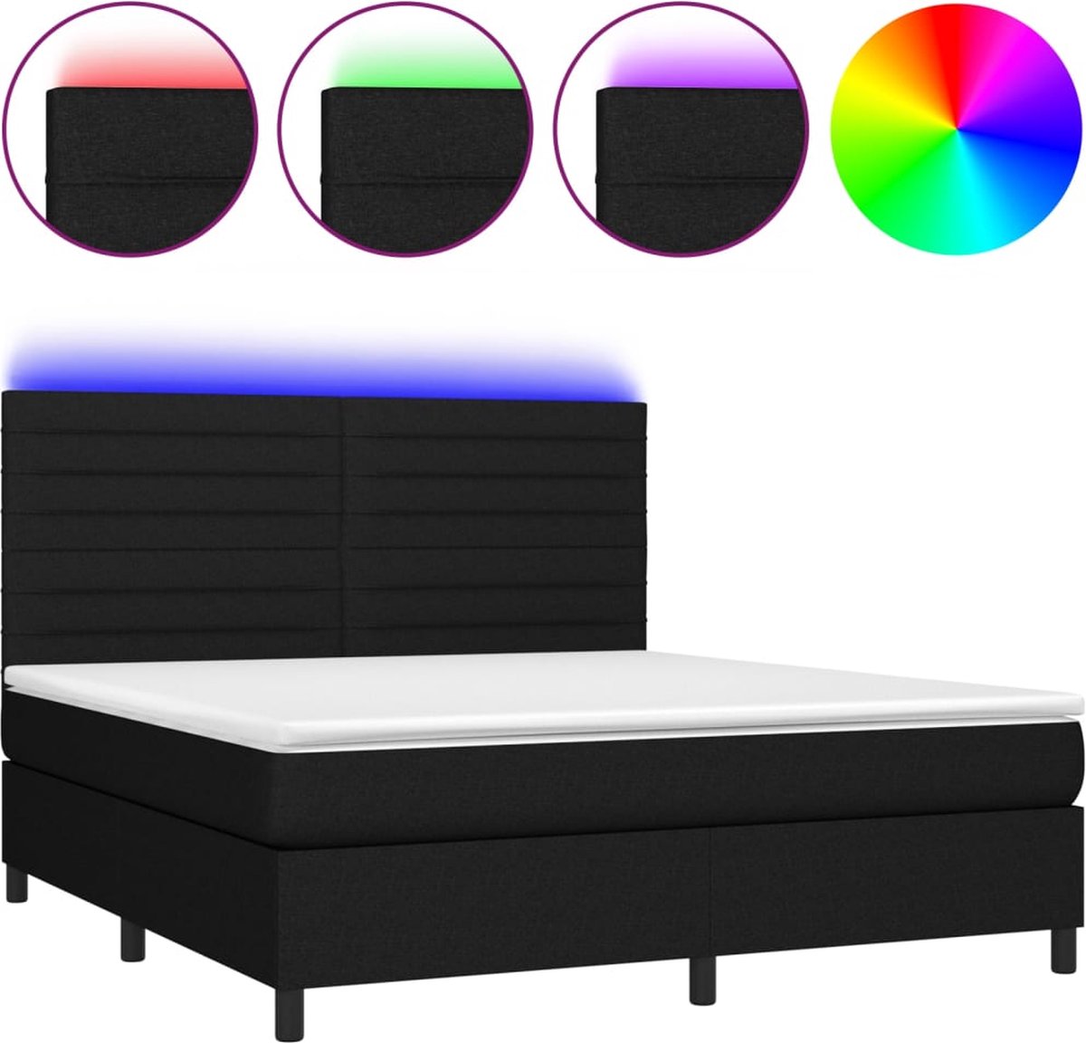 vidaXL - Boxspring - met - matras - en - LED - stof - zwart - 180x200 - cm
