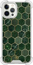 Casimoda® hoesje - Geschikt voor iPhone 12 Pro - Kubus Groen - Shockproof case - Extra sterk - Siliconen/TPU - Groen, Transparant