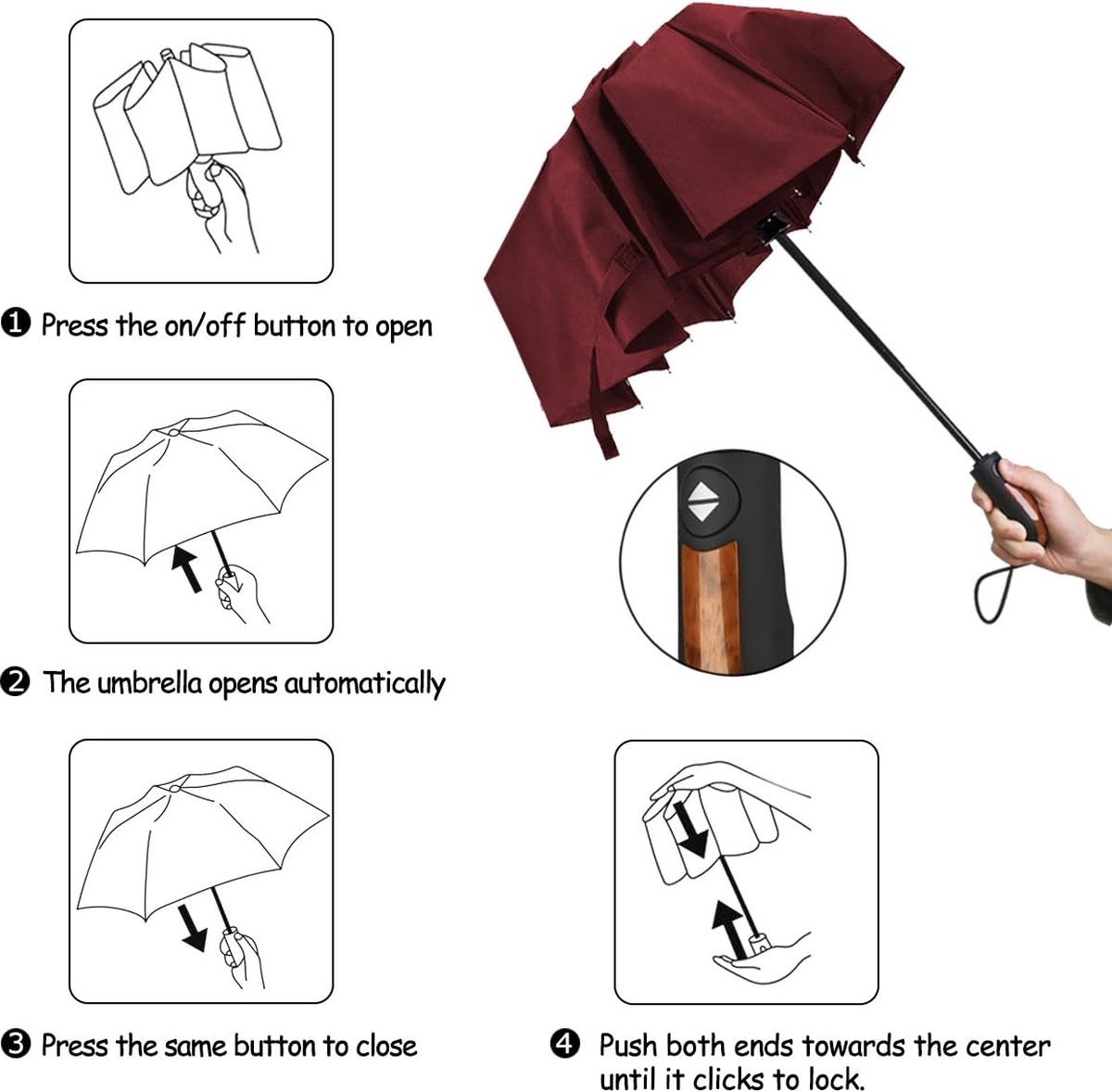 Paraplu Winddichte, Opvouwbare Paraplu Storm Automatische Parasol UV-bescherming Paraplu Waterbestendige Teflon Zakelijke Paraplu Windbestendige zon Regen Draagbaar Reisparaplu - Rood — cadeau in Mode & Accessoires - foto 4