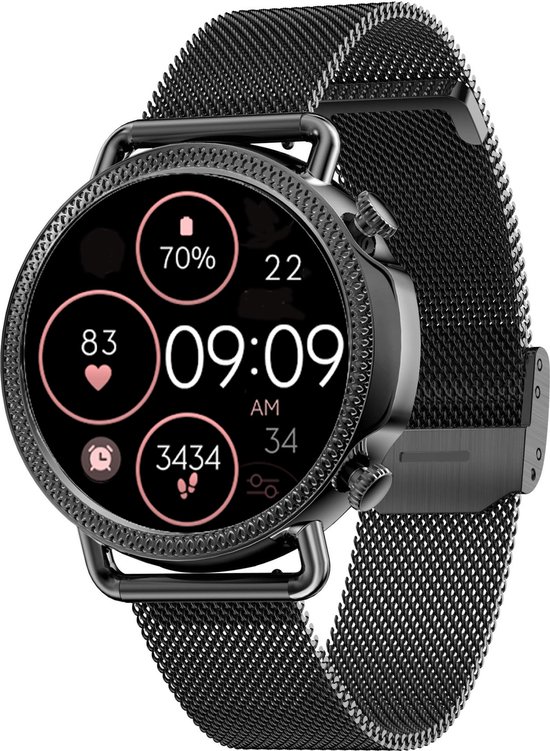 Royal Supplies Q37 - Smartwatch - Smartwatch Dames - Screenprotector-Zwart staal