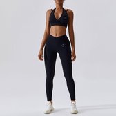 Peachy Bum Nova Impact Set – Leggings en Sport Beha – Scrunch Butt – Pockets – Sportkleding dames – Zwart – Maat M