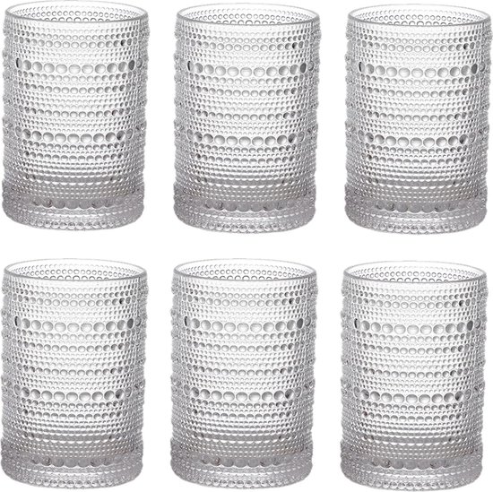 EVEREST GLOBAL Lot De 6 Verres Highball Vintage Hobnail – 388,5 G Pièce – 15,9 Cm, Verre Soufflé Main, Relief Clouté – Idéal Whisky, Bière, Soda – Cadeau Fête