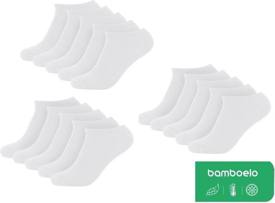 Chaussettes en Bamboe , chaussettes sneaker, Chaussettes, femmes et hommes, Chaussettes courtes, Antibacterieel, 15 paires, 43-46, Wit