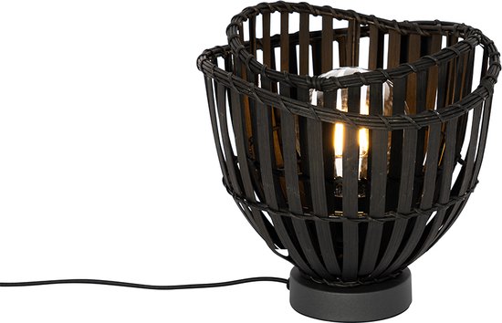 QAZQA pua - Oosterse Tafellamp - 1 lichts - H 21 cm - Zwart - Woonkamer | Slaapkamer | Keuken