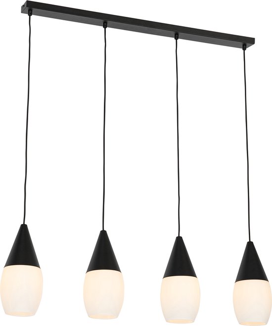 QAZQA drop - Moderne Hanglamp eettafel voor boven de eettafel | in eetkamer - 4 lichts - L 99.6 cm - Wit - Woonkamer | Slaapkamer | Keuken