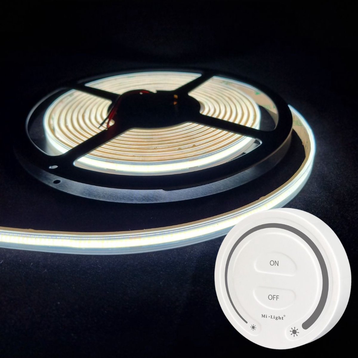 LED Strip COB - 5 Meter - Complete Set - 6000k - Koud Wit - 24V - IP65 Waterdicht - 480LED/m - Met Draadloze Mi-Light(MiBoxer) Touch Wandbediening(Wit)