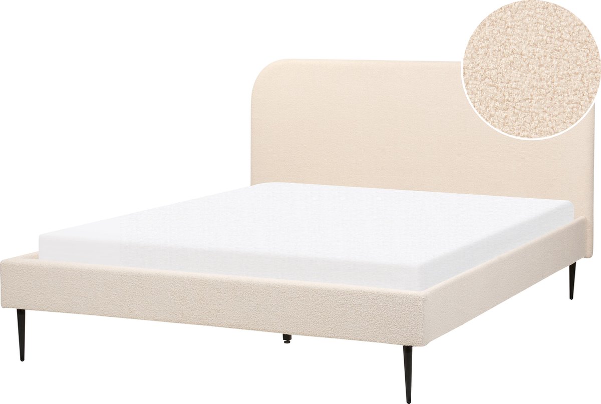 Beliani FLAYAT - Tweepersoonsbed - Lichtbeige - 160 x 200 cm - Bouclé