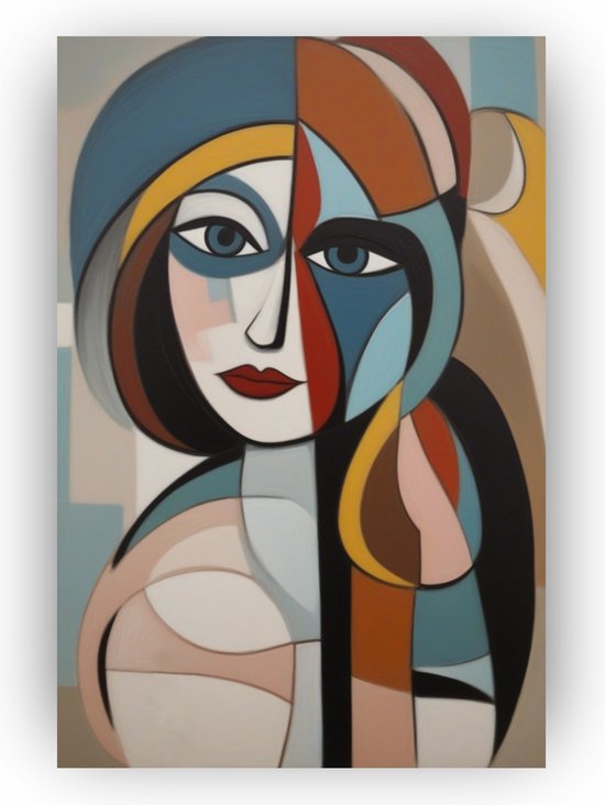 Vrouw Picasso stijl - Schilderij vrouw - Abstracte schilderijen - Picasso schilderij - Vrouw schilderij canvas - Schilderijen woonkamer - 50 x 70 cm 18mm