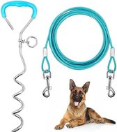 Hondenlijn Met Grondpen - Grondpen Hend - Aanleglijn Hond - Grondpin hond - Aanlegspiraal Hond - Groen - 5M
