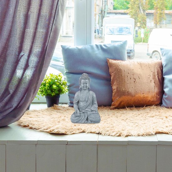 Relaxdays Boeddha beeld gekanteld hoofd - 61 cm - tuindecoratie - weerbestendig - crèmewit