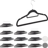 Relaxdays kledinghangers set - broekhanger - klerenhangers met stropdashouder - antislip - Zwart, Pak van 100