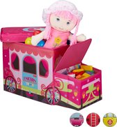 speelgoedkist - opvouwbare poef - 50 L - unicorn design - felroze
