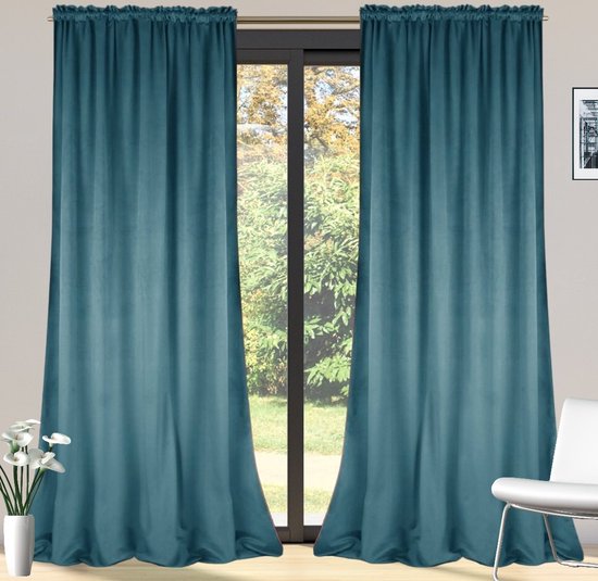 Glow Thuis – Verduisterend Fluwelen Gordijn 140x250 cm – Bregje Blauw – 70% Lichtdicht – Kant en Klaar – Plooiband – 1 Stuk