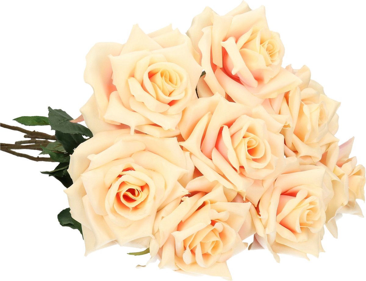 Mica Decorations Kunstbloem Roos Emily - 8x - 66 cm - licht roze - polyester - kunststof - kunstbloemen Lichtroze