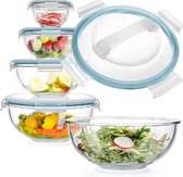 Mengkommen Set van 5 - Glazenkommen - BPA-vrij - Salade Kommen - Antislip - Deksel met handgreep - Beslagkommen