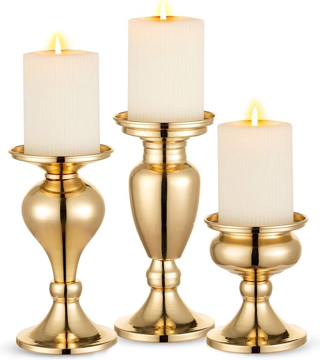 Set van 3 kandelaars zwart vintage kaarsenhouder windlichthouder van metaal kaarsenhouder voor stompkaarsen kaarsenstandaard decoratie voor bruiloft feest goud