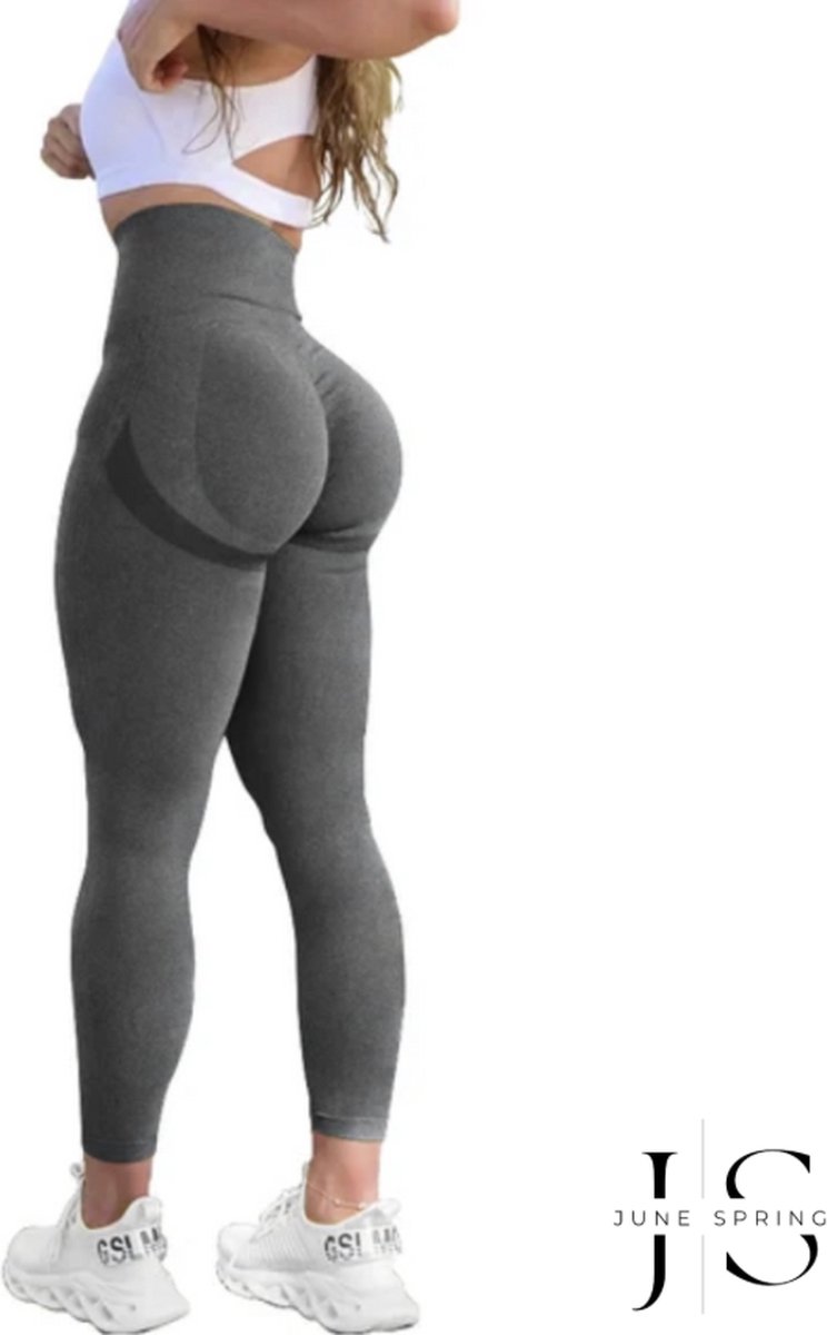 June Spring Sportlegging - Maat M/Medium - Kleur Grijs - Dames Sportlegging - Sportbroek dames - Push up - Shape Legging - High Waist - Fitness Legging - Yoga Pants