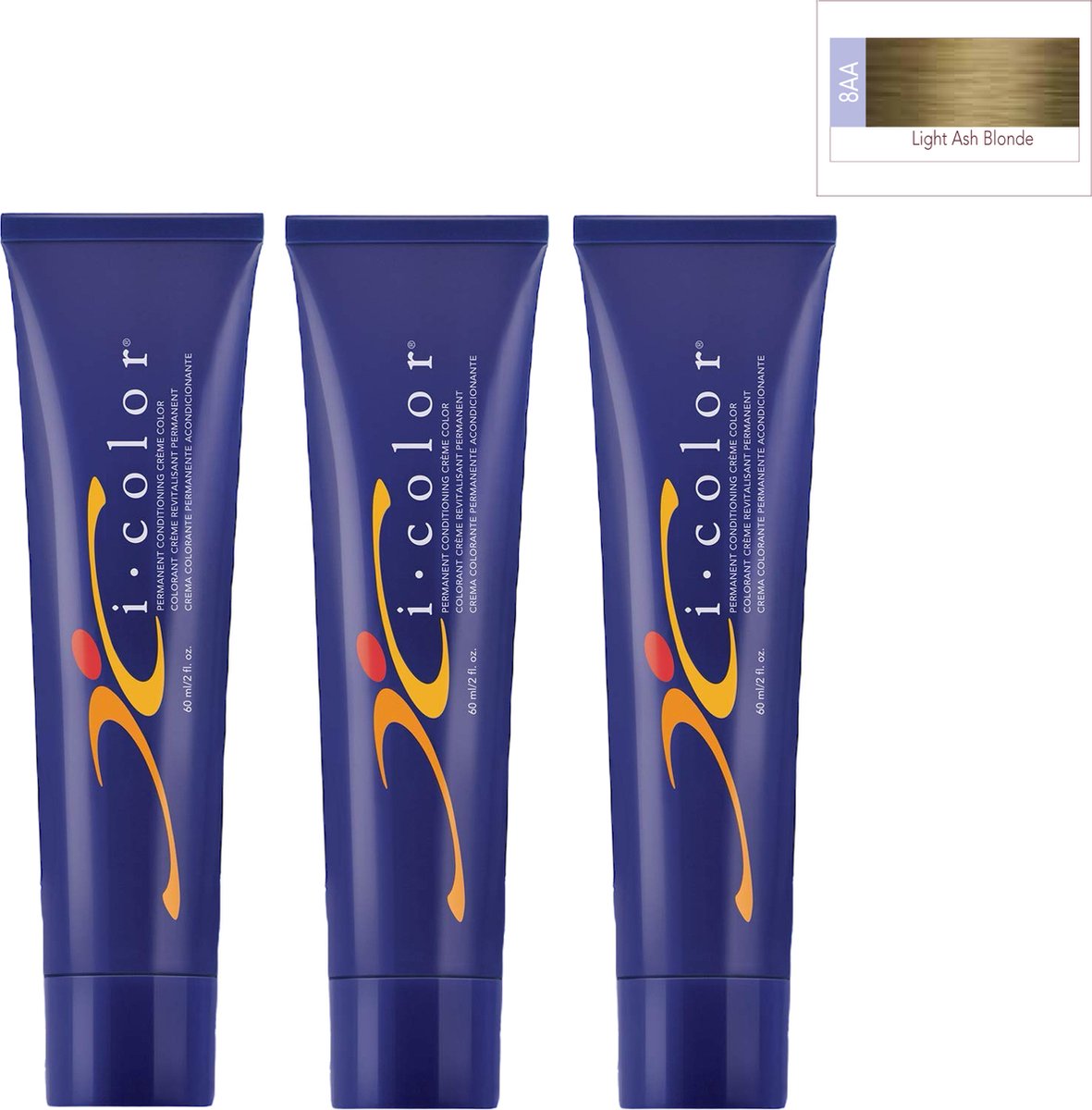 ISO i color Permanent Conditioning Crème Color 60ml 8AA Light Ash Blonde x 3 tubes
