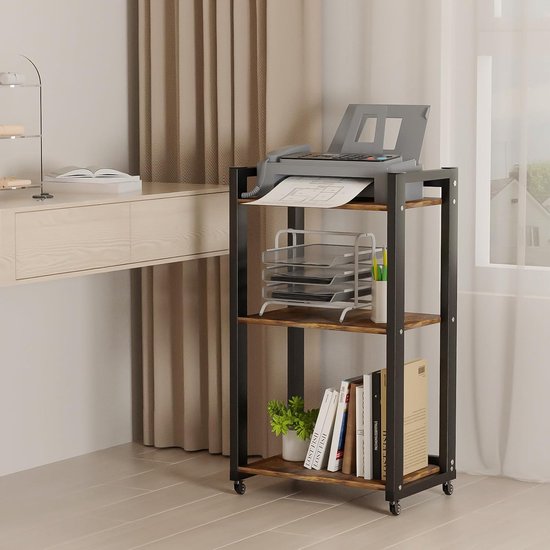 Support Imprimante Design Industriel - 28x44x28cm - Acier Et MDF - Marron/Noir - Charge 20kg