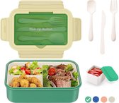 Bento Box Lunch box, boîte à lunch pour adultes, 1400 ml, avec 3 compartiments pour enfants, couverts inclus, boîte à collations pour micro-ondes et lave-vaisselle, école, travail, pique-nique, voyage, sans BPA (vert +