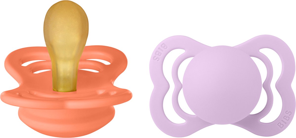 Goedkoopste BiBS - Supreme Collection - Stage 1 Fopspeen - 0/6 maanden - 2 stuks - Papaya / Violet Sky