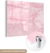 MuchoWow® Glasschilderij 120x90 cm - Schilderij acrylglas - Marmer - Roze - Textuur - Chic - Foto op glas - Schilderijen