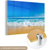 MuchoWow® Glasschilderij 30x20 cm - Schilderij acrylglas - Strand - Zee - Blauw - Foto op glas - Schilderijen