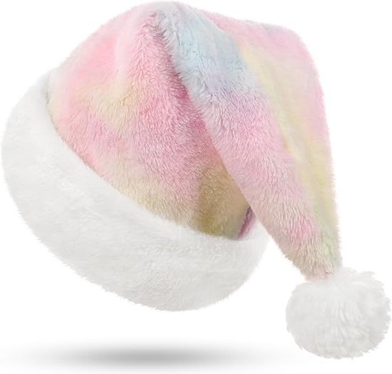 Kerstmuts Volwassen Kleurrijke Kerstman Hoed voor Man en Vrouwen, Tie-Dye Pluche Vader Kersthoed, Luxe en Warme Xsmas Hoeden voor Nieuwjaar Feestelijke Feest Kerstbenodigdheden