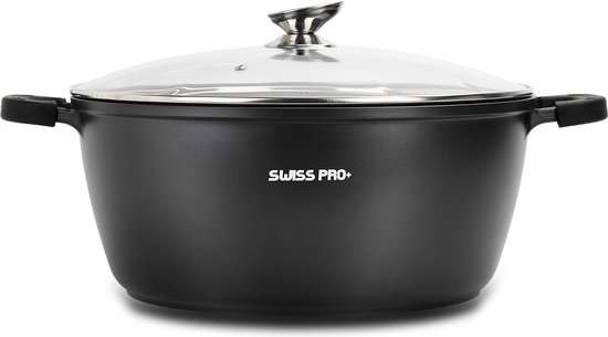 Swiss Pro+ Braadpan - met glazen deksel - Zwart - 40 cm - Antiaanbaklaag