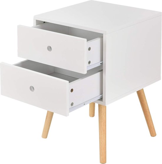 SoBuy Bijzettafel, Nachtkastje met 1 Lade en 3 Planken, Multifunctionele Salontafel voor Slaapkamer of Woonkamer, Scandinavisch Design, Grijs, 39x65x39cm, FBT49-HG