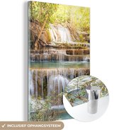 MuchoWow® Glasschilderij 80x120 cm - Schilderij acrylglas - Zon - Waterval - Landschap - Foto op glas - Schilderijen