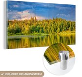 MuchoWow® Glasschilderij 120x60 cm - Schilderij acrylglas - Water - Natuur - Bos - Foto op glas - Schilderijen