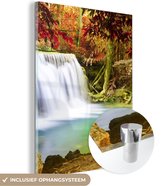 MuchoWow® Glasschilderij 90x120 cm - Schilderij acrylglas - Herfst - Waterval - Natuur - Foto op glas - Schilderijen