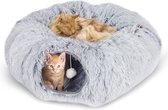 CALIYO Tunnel et lit pour chat en 1 – Maison pour chat donut - Peluche tunnel rond - Jouet pour chat - Amovible - Gris dégradé