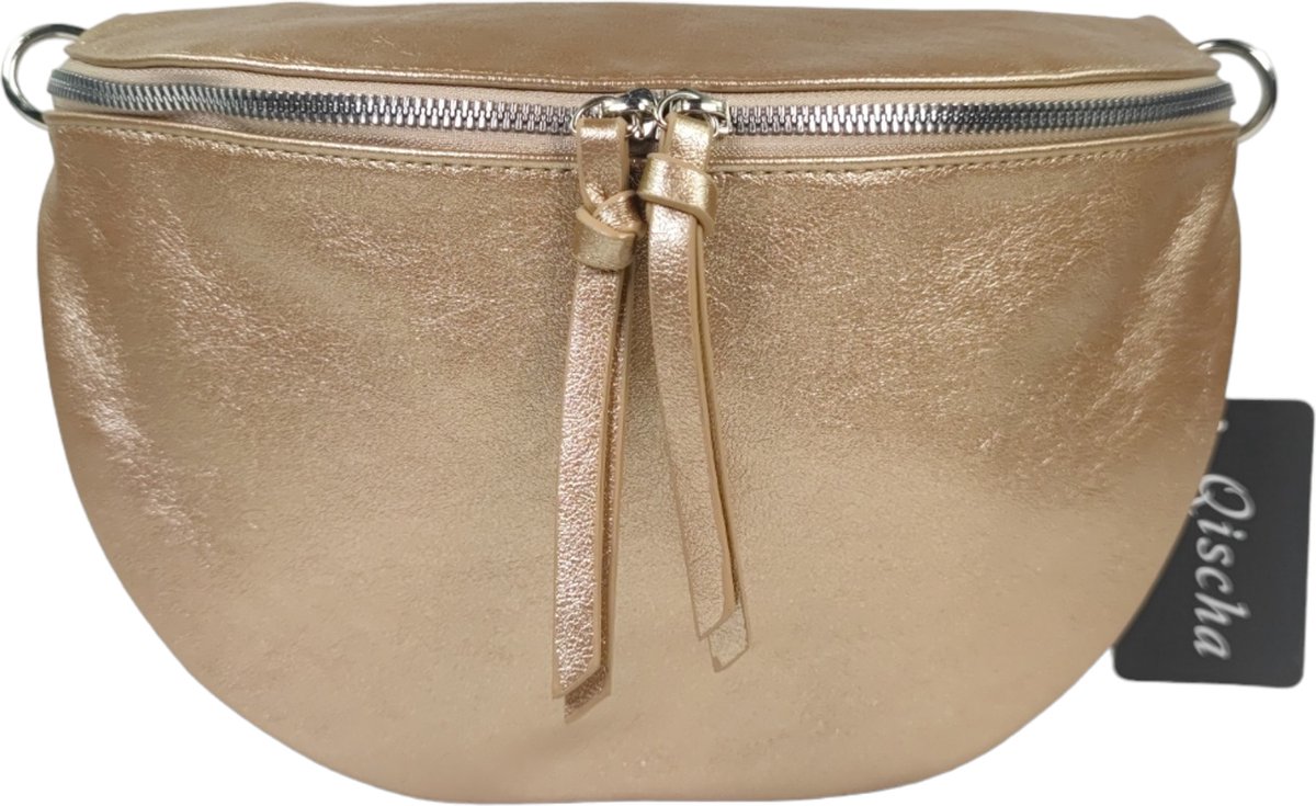 Qischa® - Crossbody heuptas bumbag - uni riem - soft - goud metallic - large size
