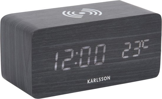 Karlsson Wekker Block LED - Zwart - 7,4x15x7,1cm - Modern